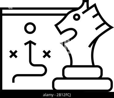 Linien-Symbol für Schachlösungen, Konzeptzeichen, Konturvektorabbildung, lineares Symbol. Stock Vektor
