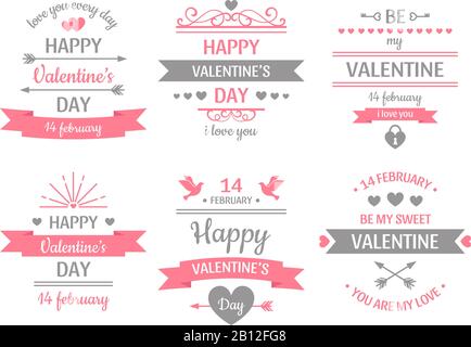Valentinstag. Vintage valentine Kartenbanner, Liebesrahmen und Retro-Liebe Wünsche Grußkarten Vektor-Illustration Set Stock Vektor