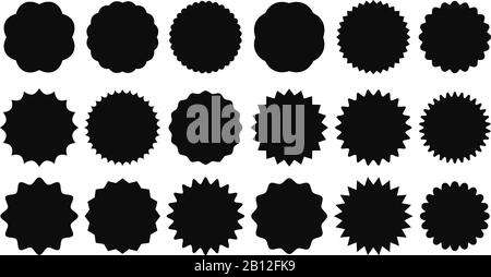 Sonnenaufkleber. Vintage Sale Aufkleber, Burst Rays Promo Button und Sun Bursts Preis isolierte Vector Shapes Icons Stock Vektor