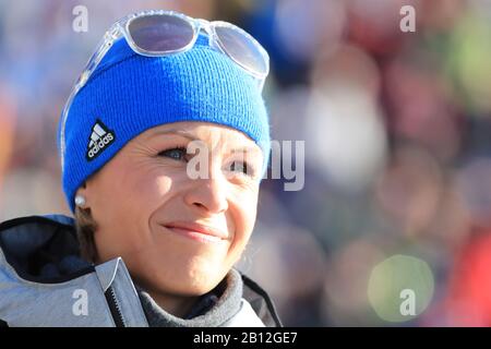 Antholz, Italien. Februar 2020. - IBU-Biathlon-Weltmeisterschaften 2020 - Antholz - Antholz - Anthselva - Italien am 22/02/2020, Frauen Staffel 4 x 6 km, Magdalena Neuner aus Deutschland im Einsatz. (Pierre Teyssot/Espa-Images) Credit: European Sports Photographic Agency/Alamy Live News Stockfoto