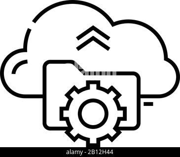 Liniensymbol für Cloud-Technologien, Konzeptzeichen, Konturvektorabbildung, lineares Symbol. Stock Vektor