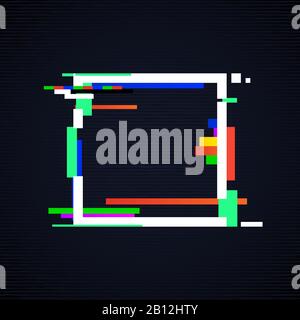 Eckiger Rahmen mit Glitch. Abbildung: Verzerrte Signale des Fernsehers Stock Vektor