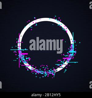 Glitch-Kreis-Rahmen. Abbildung: Verzerrte Signale des Fernsehers Stock Vektor