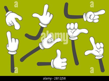 Cartoon-Hände. Mit Handschuhen. Vektor-isoliertes Illustrationssatz Stock Vektor