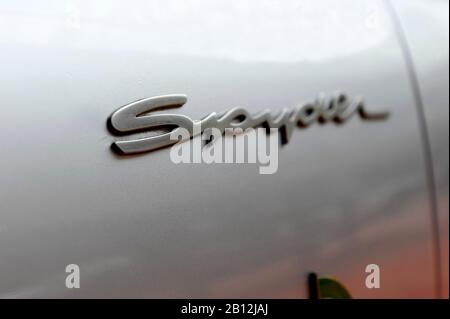 Schriftzug eines historischen PORSCHE 550 Spyder,sehr selten,Hamburg,Deutschland,Europa Stockfoto