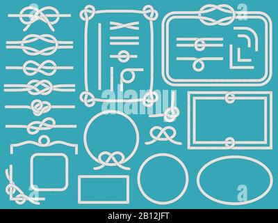 Marineseilrahmen. Vintage nautische Schleuderecken, Bootsseile und Marine Knoten Rahmen isolierte Vektor-Set Stock Vektor