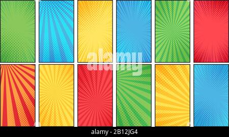 Comic-Halbtonhintergrund. Vintage Superhelden Comics Poster-Kulisse, Halbtontextur und Superheldenvektor-Hintergründe Stock Vektor