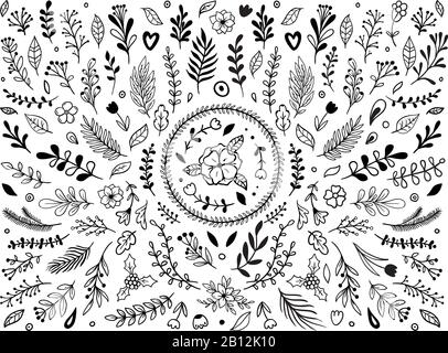 Handgezogene Blumen ornament. Zierskizze blüht. Vereinzelte Vektorelemente aus Vintage-Blumenornamenten Stock Vektor