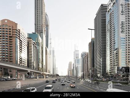 Moderne Architektur, Hochhäuser, Scheich Zayed Road, Dubai Downtown, Dubai, Vereinigte Arabische Emirate, Naher Osten Stockfoto