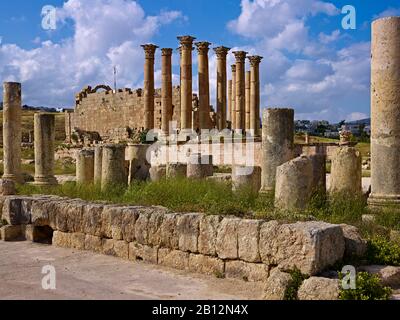 Artemis-Tempel im alten Gerasa oder Gerash, Jordanien, Westasien Stockfoto