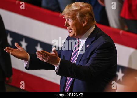 Las Vegas, Nevada, USA. Februar 2020. Präsident Donald Trump kommt am Freitag, 21. Februar 2020, zu einer Wahlkampfveranstaltung im Las Vegas Convention Center. (Foto von IOS/ESPA-Images) Credit: European Sports Photographic Agency/Alamy Live News Stockfoto