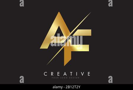 AF A F Golden Letter Logo Design mit kreativem Schnitt. Kreatives Logo-Design mit schwarzem Kreishintergrund. Stock Vektor