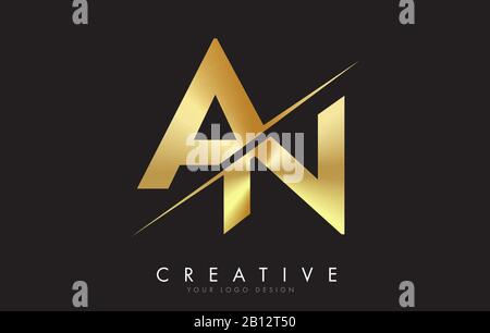 Ein N Golden Letter Logo mit einem Creative Cut. Kreatives Logo-Design mit schwarzem Kreishintergrund. Stock Vektor