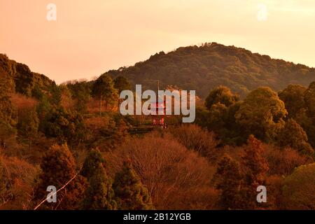 Blick auf die wunderbare Pagode Koyasu im Kiyomizu-Komplex, Kyoto Stockfoto
