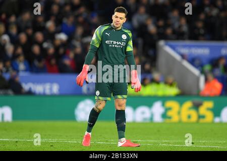 Leicester, Großbritannien. Februar 2020. Ederson (31) von Manchester City während des Premier-League-Spiels zwischen Leicester City und Manchester City im King Power Stadium, Leicester am Samstag, 22. Februar 2020. (Kredit: Jon Hobley / MI News) Foto darf nur für redaktionelle Zwecke in Zeitungen und/oder Zeitschriften verwendet werden, Lizenz für kommerzielle Nutzung erforderlich Credit: MI News & Sport /Alamy Live News Stockfoto