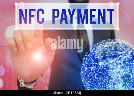Schreiben Hinweis Übersicht NFC-Zahlung. Business Konzept für das kontaktlose Bezahlen, dass Nearfield Communication Technologie verwenden Stockfoto