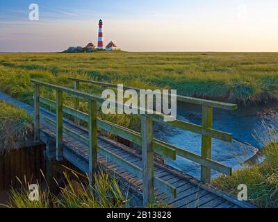 Leuchtturm Westerheversand, Halbinsel Eiderstedt, Nordfriesland, Schleswig-Holstein, Deutschland Stockfoto