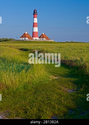 Leuchtturm Westerheversand, Halbinsel Eiderstedt, Nordfriesland, Schleswig-Holstein, Deutschland Stockfoto