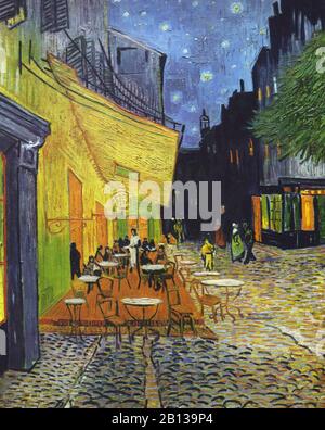 Sidewalk Cafe at Night (Café Terrace at Night on ThePlace du Forum) (Coffeehouse, Abends), Gemälde von Vincent van Gogh aus dem Jahr 1888 - hohe Auflösung Stockfoto