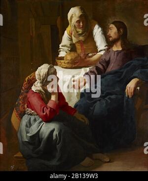 Christus im Haus der Martha und Maria (1655) von Johannes Vermeer, holländisches Gemälde der Zeit des Barock aus dem 17. Jahrhundert (Christus im Haus der Maria und Martha) Stockfoto