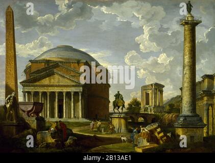 Fantasy-Blick mit dem Pantheon und Anderen Denkmälern Des Alten Rom (1737) von Giovanni Paolo Panini Stockfoto