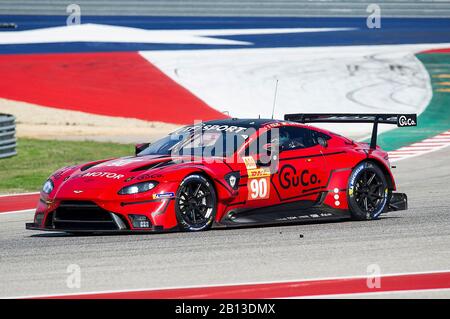 Austin, Texas, USA. Februar 2020. TF SPORT Salih Yoluc (Fahrer 1), Charles Eastwood (Fahrer 2) und Jonathan Adam (Fahrer 3) LMGTE AM #90 mit dem Aston Martin Vantage AMR beim Practice 1-FIA WEC Lone Star Le Mans, Circuit of The Americas in Austin, Texas. Mario Cantu/CSM/Alamy Live News Stockfoto