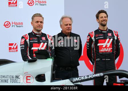 Team Haas präsentierte das neue 2020 Car #08 Romain Grosjean, Kevin Magnussen Haas F1 Team. Formel-1-Weltmeisterschaft 2020, Wintertesttage #1 202 Stockfoto