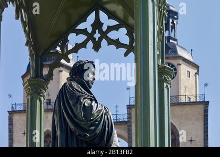 Luherdenkmal auf dem Markt in Wittenberg, Sachsen-Anhalt, Deutschland Stockfoto