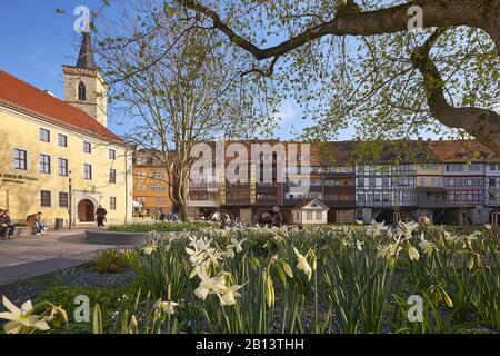 Kraemerbrücke mit St. Giles-Kirche, Erfurt, Thüringen, Deutschland Stockfoto