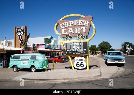 The Copper Cart, Seligman, Arizona, Historische Route 66, Vereinigte Staaten Stockfoto