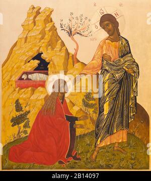 Ravenna - die Ikone der Erscheinung Christi an Maria Magdalena nach der Auferstehung aus der Kirche Chiesa di Santa Maria Maddalena. Stockfoto