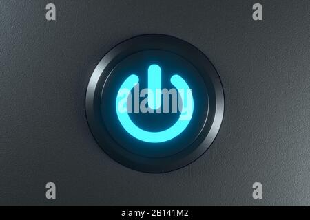 Taste und Schalter mit dunklem Hintergrund, abstraktes Konzept, 3D-Rendering. Digitale Zeichnung des Computers. Stockfoto