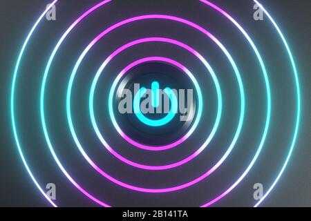 Taste und Schalter mit dunklem Hintergrund, abstraktes Konzept, 3D-Rendering. Digitale Zeichnung des Computers. Stockfoto