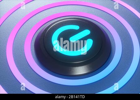 Taste und Schalter mit dunklem Hintergrund, abstraktes Konzept, 3D-Rendering. Digitale Zeichnung des Computers. Stockfoto