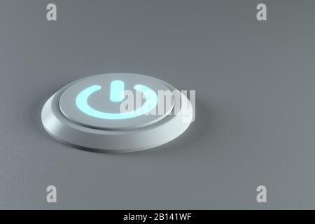 Taste und Schalter mit grauem Hintergrund, abstraktes Konzept, 3D-Rendering. Digitale Zeichnung des Computers. Stockfoto
