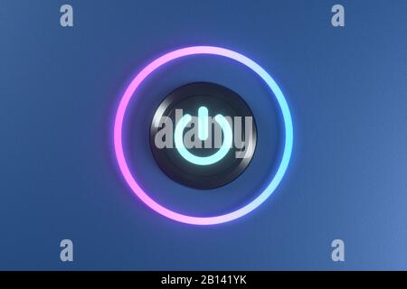 Taste und Schalter mit dunklem Hintergrund, abstraktes Konzept, 3D-Rendering. Digitale Zeichnung des Computers. Stockfoto