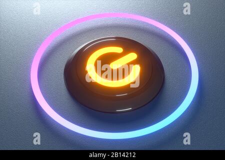 Taste und Schalter mit dunklem Hintergrund, abstraktes Konzept, 3D-Rendering. Digitale Zeichnung des Computers. Stockfoto