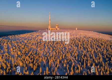 Brocken im Winter mit Schnee, Harz, Deutschland Stockfoto