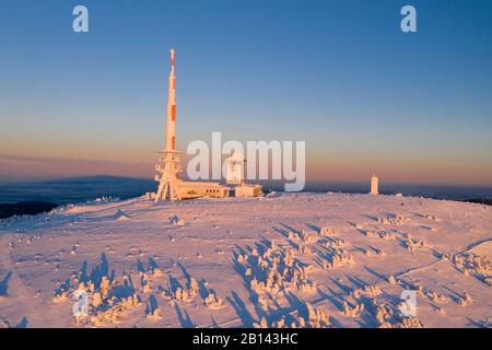 Brocken im Winter mit Schnee, Harz, Deutschland Stockfoto