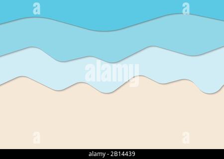 Abstrakter Strand und Meer im Sommer-Hintergrund mit Papierausschnitt 3D-Stil für Banner, Einladung, Poster oder Website-Design. Papierschnitt, 3D-Effekt, Imitation, Vektorgrafiken. Stock Vektor