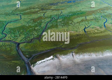 Luftaufnahmen der Wattenmeer bei Ebbe, Sankt Peter-Ording, Schleswig-Holstein, Deutschland Stockfoto