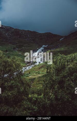 Glencoe (Gleann Comhann), Glen Coe, Loch Leven, Highlands, Schottland Stockfoto