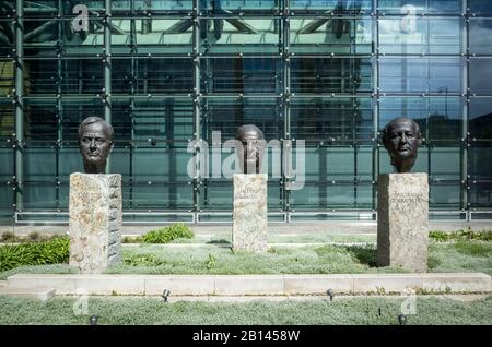 Architekten der Deutschen Einheit: George Bush, Helmut Kohl, Mikhail Gorbatschow, Memorial, Rudi-Dutschke-Straße, Kreuzberg, Berlin Stockfoto