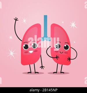 Niedliche Lungen Figuren lustige menschliche innere Maskottchen Organanatomie Gesundheitswesen medizinisches Konzept Atmung System Vektor Illustration Stock Vektor