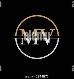 Vektor-Vorlage für das Design des MV-Buchstabens. MV-Logo mit goldenem und silberfarbenem Buchstaben Stock Vektor