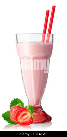 Erdbeer Milchshake in Glas Stockfoto