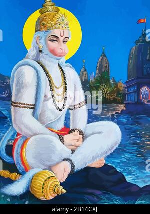 Hanuman weißer indianischer gott Affe heilige jayanti Illustration Stockfoto