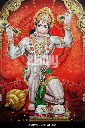 Hanuman Weißer indischer Heiliger gottesaffekt jayanti rote Illustration Stockfoto