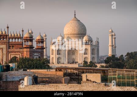 Gesamtansicht des Taj Mahal, Agra, Indien, Asien Stockfoto