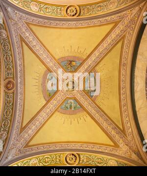 TURIN, Italien - 15. März 2017: Das Detail Fresko an der Decke in der Kirche Basilika Maria Ausiliatrice von unbekannten Künstler des 19. Cent... Stockfoto